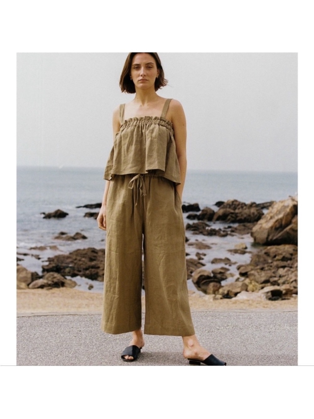Ozma Petra Linen Pant Grass Paperbag Wide Leg Small EUC